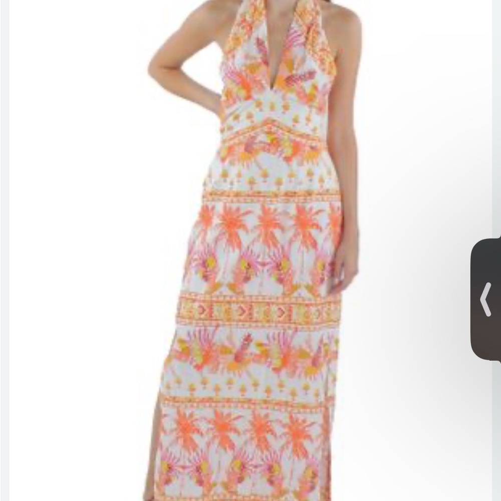 Tropical Halter Maxi Dress - Orange and Pink